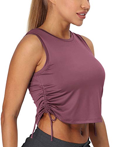 icyzone Damen Sport Fitness Tank Top Cropped Yoga Shirt Rundhals Laufen Oberteile (XL, Dunkel Roserot) von icyzone