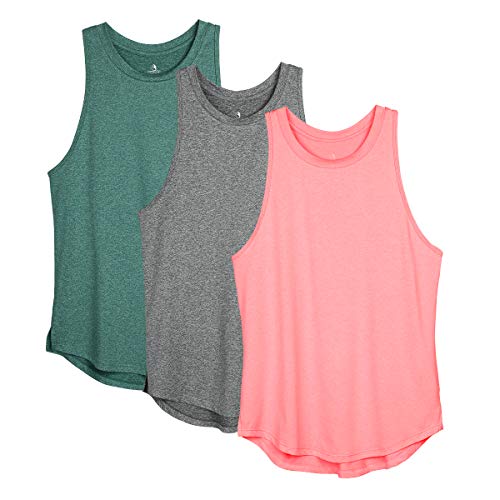 icyzone Damen Sport Tank Top Racerback Fitness Laufen Shirt Sport Oberteile Yoga Gym Top, 3er Pack (L, Grün/Dunkelgrau/Hot Pink) von icyzone