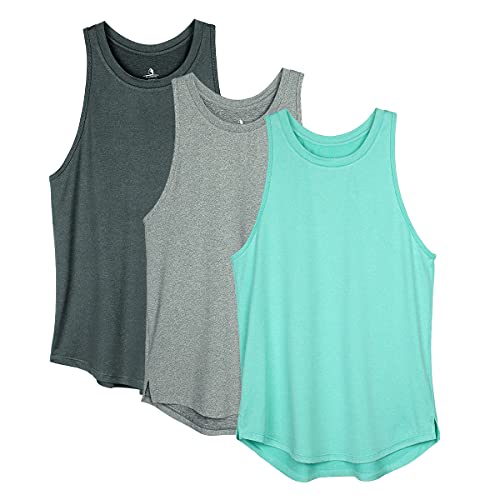 icyzone Damen Sport Fitness Tank Top Racerback 3er Pack, Yoga Running Shirt Gym Oberteile (L, Schwarz/Grau/Licht grün) von icyzone