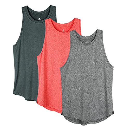 icyzone Damen Sport Fitness Tank Top Racerback 3er Pack, Yoga Running Shirt Gym Oberteile (M, Schwarz/Koralle/Dunkelgrau) von icyzone