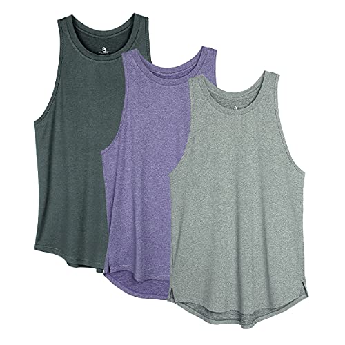 icyzone Damen Sport Tank Top Racerback Fitness Laufen Shirt Sport Oberteile Yoga Gym Top, 3er Pack (XL, Schwarz/Violett/Grau) von icyzone