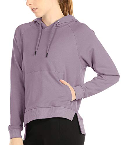 icyzone Damen Sport Hoodie Classic Kapuzenpullover Sweatshirt Langarm Oberteile Pullover (M, Lila) von icyzone