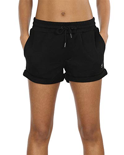 icyzone Damen Sport Kurze Hose Laufshorts Jogginghose Sommer Sportshorts Atmungsaktiv Running Gym Shorts (XXL, Black) von icyzone