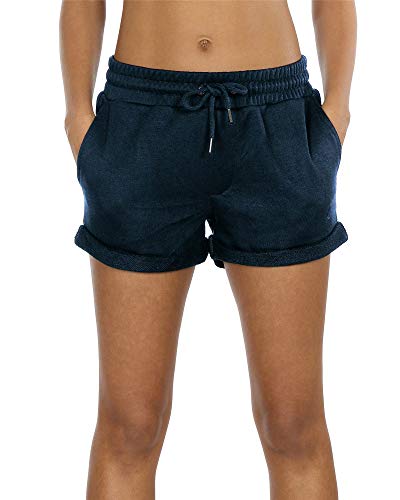 icyzone Damen Sportshorts Kurze Sporthose Jogginghose Atmungsaktiv Laufshorts Gym Fitness Shorts mit Taschen (XXL, Navy) von icyzone