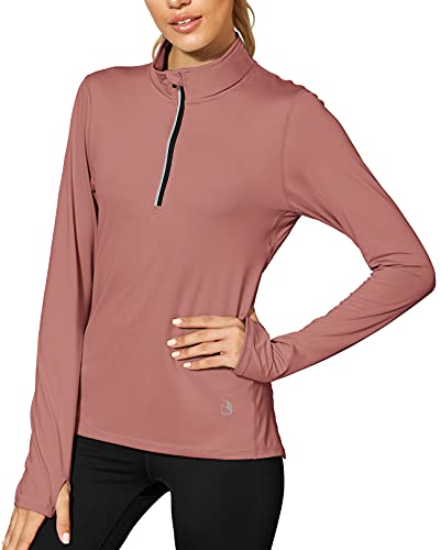 icyzone Damen Sport Langarm Shirts 1/4 Reißverschluss Laufshirt Langarmshirt mit Daumenloch Fitness Oberteile (L, Peony) von icyzone