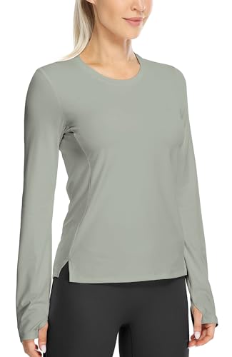 icyzone Damen Sport Langarmshirt Laufshirt Atmungsaktive Fitness Running Shirt Yoga Top mit Daumenloch (Grey, M) von icyzone