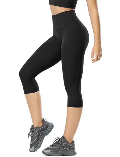 icyzone Damen Sport Leggings 3/4 Hohe Taille Gym Capri Blickdicht Yogahose Sporthose (Black, S) von icyzone