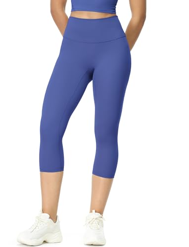 icyzone Damen Sport Leggings 3/4 Hohe Taille Gym Capri Blickdicht Yogahose Sporthose (Iris Blue, XL) von icyzone