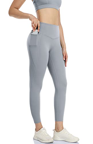 icyzone Damen Sport Leggings 7/8 Hohe Taille Yoga Sport Hose Gym Fitness Leggins mit Tasche (M, Grau*) von icyzone