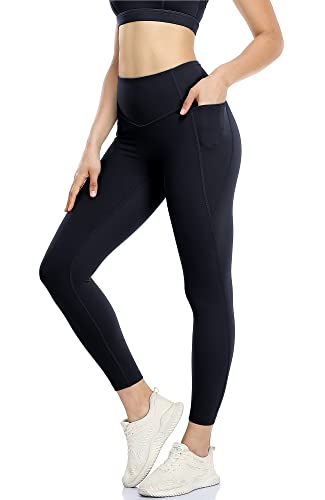 icyzone Damen Sport Leggings 7/8 Hohe Taille Yoga Sport Hose Gym Fitness Leggins mit Tasche (S, Schwarz*) von icyzone