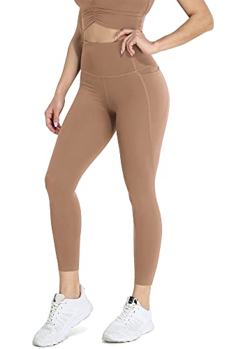 icyzone Damen Sport Leggings 7/8 Hohe Taille Yoga Tights Sport Hose Jogginghose mit Tasche (L, Cacao) von icyzone