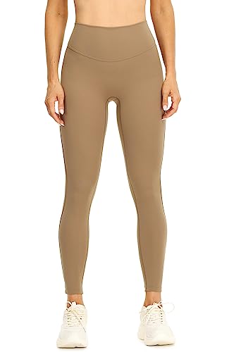 icyzone Damen Sport Leggings Hohe Taille Gerippte Sporthose Fitness Gym Leggings Yoga Pants (Brown, S) von icyzone