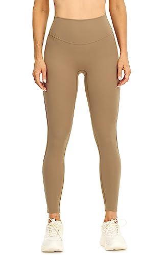 icyzone Damen Sport Leggings Hohe Taille Gerippte Sporthose Fitness Gym Leggings Yoga Pants (Brown, XL) von icyzone