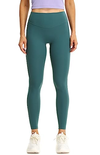 icyzone Damen Sport Leggings Hohe Taille Gerippte Sporthose Fitness Gym Leggings Yoga Pants (Green Jasper, M) von icyzone