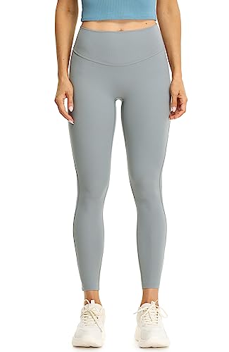 icyzone Damen Sport Leggings Hohe Taille Gerippte Sporthose Fitness Gym Leggings Yoga Pants (Grey, M) von icyzone