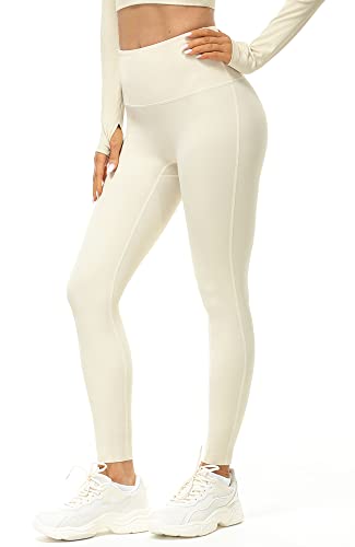 icyzone Damen Sport Leggings Hohe Taille Yoga Leggins Sporthose Fitness Gym Hose (L, Cream White) von icyzone