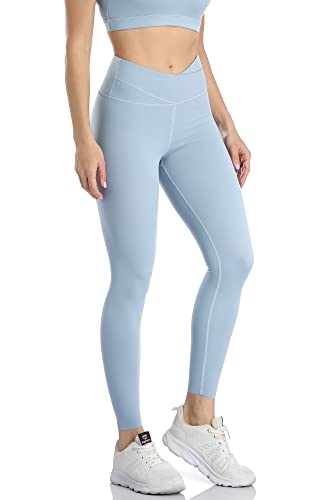 icyzone Damen Sport Leggings Hohe Taille Yoga Sport Hose, 7/8 Fitness Gym Leggins (L, Airy Blue) von icyzone