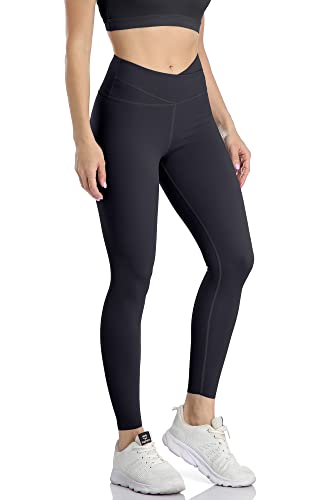 icyzone Damen Sport Leggings Hohe Taille Yoga Sport Hose, 7/8 Fitness Gym Leggins (L, Black) von icyzone