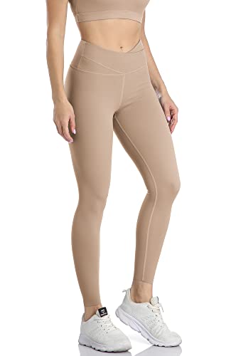 icyzone Damen Sport Leggings Hohe Taille Yoga Sport Hose, 7/8 Fitness Gym Leggins (L, Gravel) von icyzone