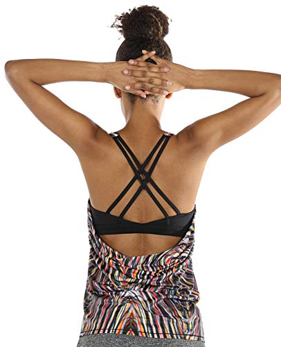 icyzone Damen Sport Yoga Top mit BH - 2 in 1 Fitness Shirt Cross Back Gym Sport Tank Top (L, Fireworks) von icyzone