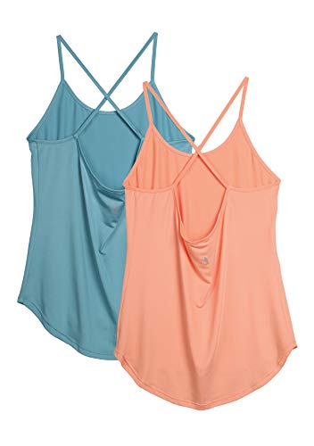 icyzone Damen Sport Shirt Yoga Rückenfrei Träger Top Gym Fitness Oberteile 2er Pack Sport Tank Top (L, Blau/Orange) von icyzone