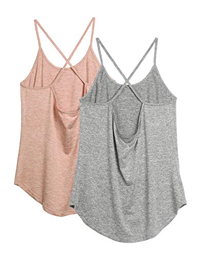 icyzone Damen Sport Shirt Yoga Rückenfrei Träger Top Gym Fitness Oberteile 2er Pack Sport Tank Top (XL, Grau/Rosa) von icyzone