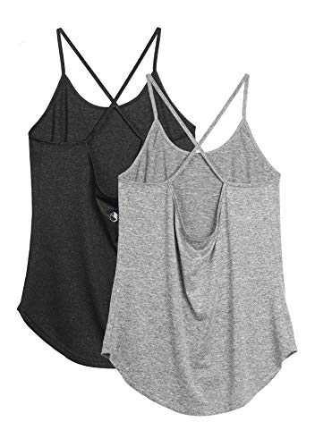 icyzone Damen Sport Shirt Yoga Rückenfrei Träger Top Gym Fitness Oberteile 2er Pack Sport Tank Top (M, Schwarz/Grau) von icyzone