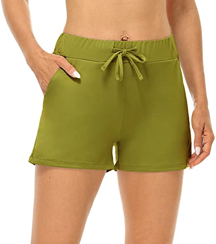 icyzone Damen Sport Shorts Kurze Sporthose Jogginghose Yoga Fitness Gym Shorts Sommer Laufshorts (L, Senfgrün) von icyzone