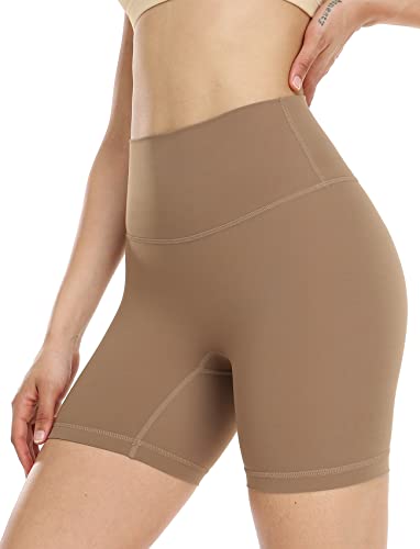 icyzone Damen Sport Shorts Kurze Sporthose Fitness Tights Hohe Taille Kurz Yoga Leggings (L, Cacao) von icyzone