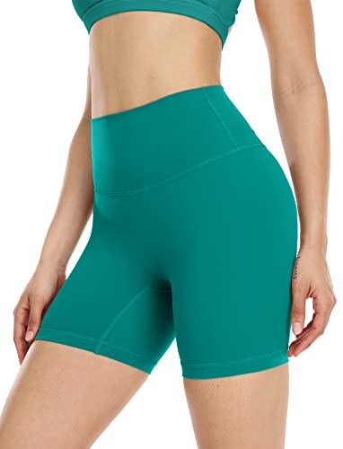 icyzone Damen Sport Shorts Kurze Sporthose Fitness Tights Hohe Taille Kurz Yoga Leggings (L, Teal Lagoon) von icyzone