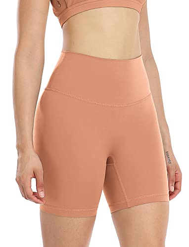 icyzone Damen Sport Shorts Kurze Sporthose Fitness Tights Hohe Taille Kurz Yoga Leggings (S, Coral Peach) von icyzone