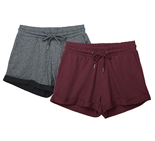 icyzone Damen Sportshorts 2er Pack Kurze Sporthose Atmungsaktive Laufshorts Bequeme Trainingsshorts für Fitness Gym (XXL, Charcoal/Wine) von icyzone