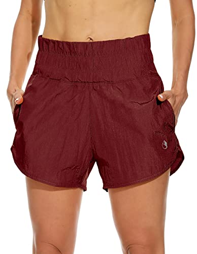 icyzone Damen Sport Shorts Leicht Laufshorts, Kurze Sporthose Jogginghose, Sommer Fitness Gym Shorts (XL, Wine Red) von icyzone