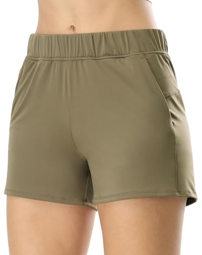 icyzone Damen Sport Shorts Schnelltrocknend Sommer Running Gym Shorts Kurz Sporthose Hohe Taille Laufshorts mit Tasche 3.5" (Nomad Grey, M) von icyzone