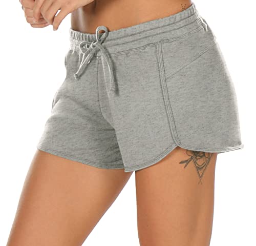 icyzone Damen Sport Shorts Kurze Sporthose Laufhose Jogginghose Atmungsaktive Laufshorts (L, Grau) von icyzone