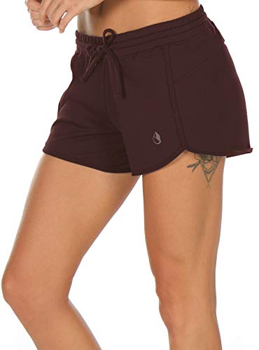 icyzone Damen Sport Shorts Kurze Sporthose Laufhose Jogginghose Atmungsaktive Laufshorts (L, Weinrot) von icyzone