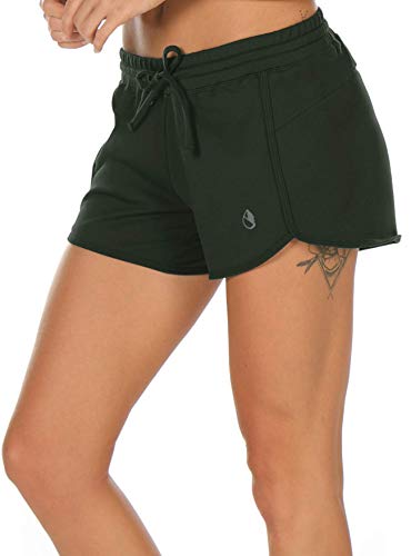 icyzone Damen Sport Shorts Kurze Sporthose Laufhose Jogginghose Atmungsaktive Laufshorts (S, Dunkelgrün) von icyzone