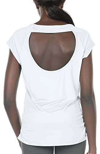 icyzone Damen Sport T-Shirt Kurzarm Laufshirt Rückenfrei Fitness Oberteile Gym Yoga Top (M, White) von icyzone