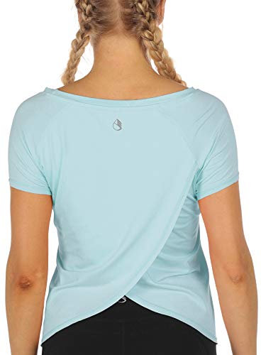 icyzone Damen Sport T-Shirt Kurzarm Yoga Top Schnell Trocken Elastisch Fitness Gym Oberteile (L, Aqua) von icyzone