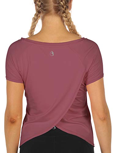 icyzone Damen Sport T-Shirt Kurzarm Yoga Top Schnell Trocken Elastisch Fitness Gym Oberteile (M, Mauve Orchid) von icyzone