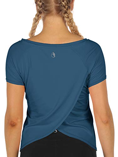 icyzone Damen Sport T-Shirt Kurzarm Yoga Top Schnell Trocken Elastisch Fitness Gym Oberteile (S, True Blue) von icyzone