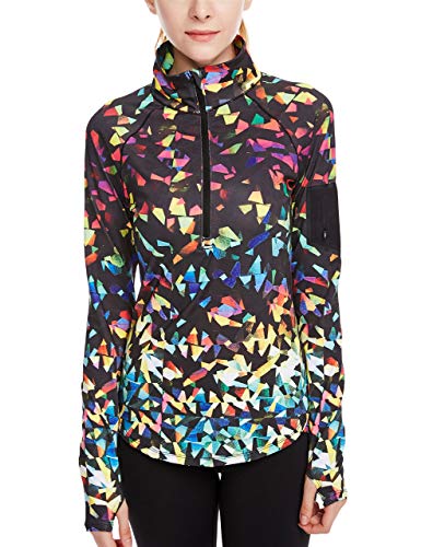 icyzone Damen Sport T-Shirt Langarm Laufshirt - 1/2 Reißverschluss Fitness Sweatshirt Laufjacke Running Tops (S, Fantastic) von icyzone