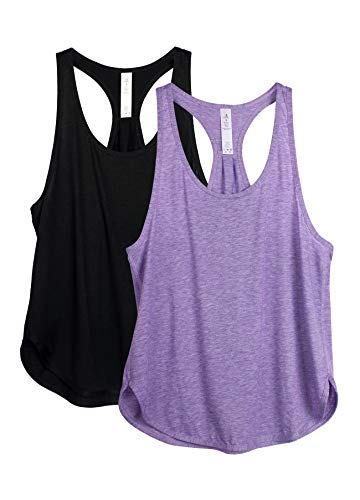 icyzone Damen Sport Tank Top Ärmelloses Leichte Yoga Shirt Fitness Oberteile Locker, 2er Pack (XS, Black*/Lavender*) von icyzone