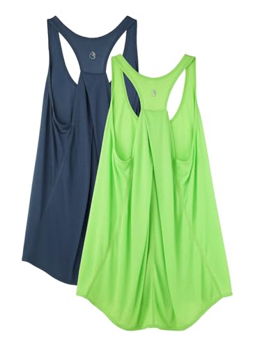 icyzone Damen Sport Tank Top Locker, Leicht Yoga Shirt, Jogging Fitness Tanktops Ärmellos Lässig Oberteile, 2er Pack (True Navy/Grass Green, L) von icyzone