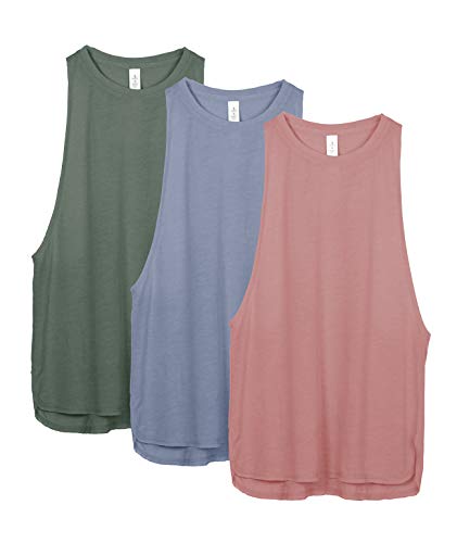 icyzone Damen Sport Tank Top Locker - Yoga Fitness Shirt Atmungsaktive Laufshirt Sport Gym Oberteile, 3er Pack (L, Dusty Pink/Country Blue/Smoke Pine) von icyzone