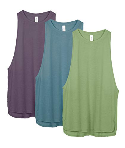 icyzone Damen Sport Tank Top Locker - Yoga Fitness Shirt Atmungsaktive Laufshirt Sport Gym Oberteile, 3er Pack (L, Sweet PEA/Lake Blue/Plum Purple) von icyzone