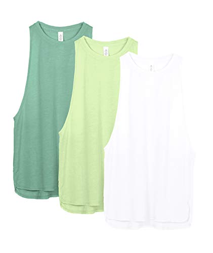 icyzone Damen Sport Tank Top Locker - Yoga Fitness Shirt Atmungsaktive Laufshirt Sport Gym Oberteile, 3er Pack (L, White/Green/Pistachio Green) von icyzone