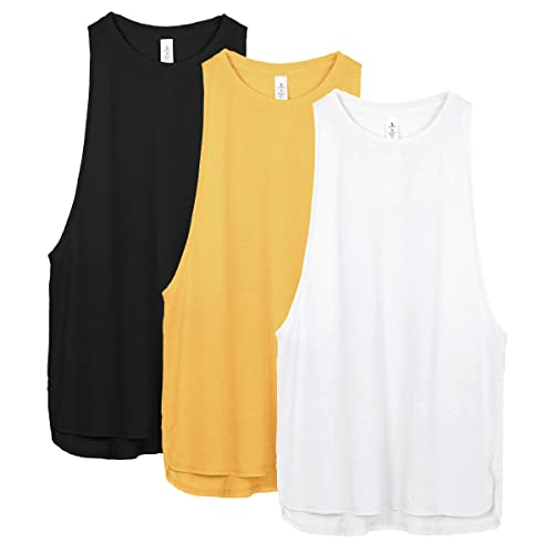 icyzone Damen Sport Tank Top Locker - Yoga Fitness Shirt Atmungsaktive Laufshirt Sport Gym Oberteile, 3er Pack (M, Black/White/Mellow Yellow) von icyzone