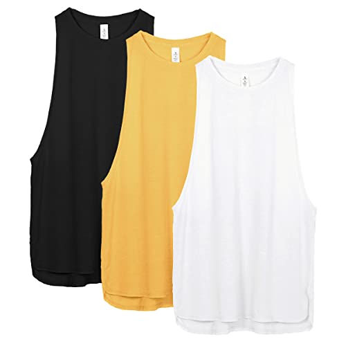 icyzone Damen Sport Tank Top Locker - Yoga Fitness Shirt Atmungsaktive Laufshirt Sport Gym Oberteile, 3er Pack (S, Black/White/Mellow Yellow) von icyzone