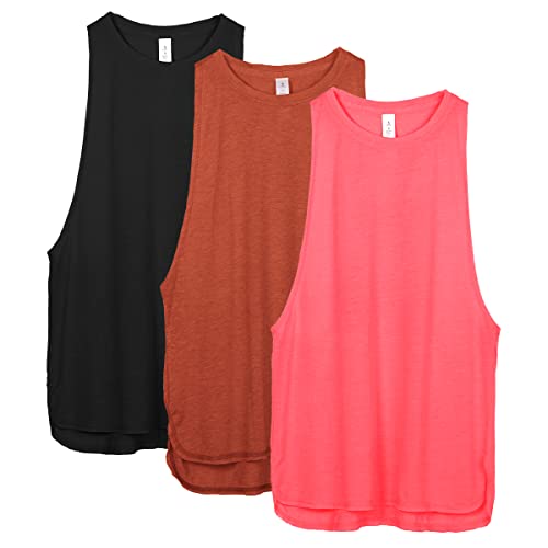 icyzone Damen Sport Tank Top Locker - Yoga Fitness Shirt Atmungsaktive Laufshirt Sport Gym Oberteile, 3er Pack (XL, Black/Dusty Orange/Neon Pink) von icyzone